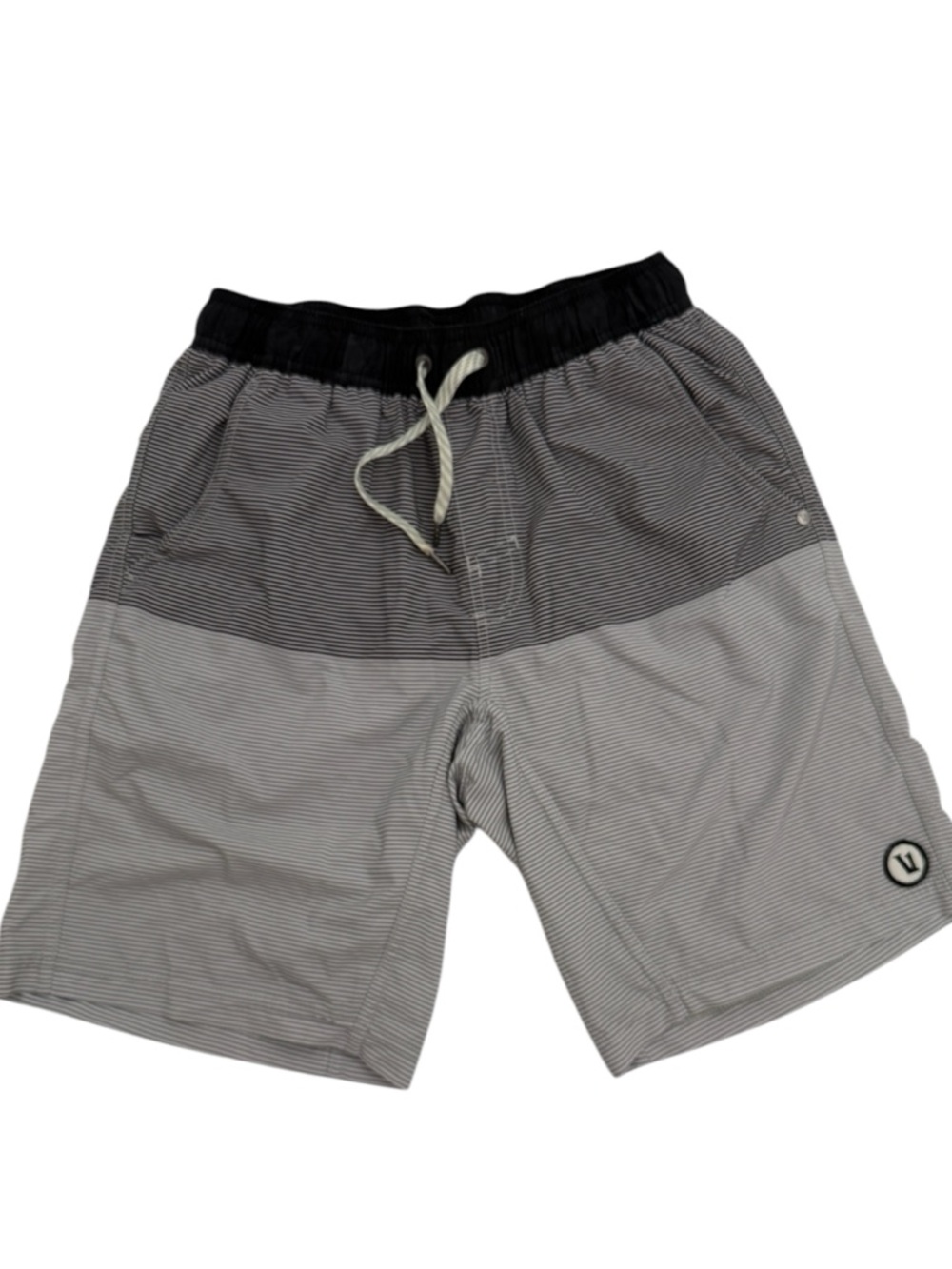 Vuori Striped Colorblock 9" Sport Shorts Swim Trunks Lined Gray Black Size Small